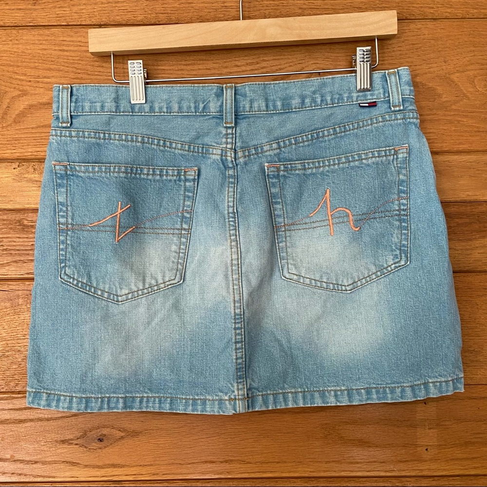 Y2K Tommy Hilfiger Vintage light wash micro mini embroidered pocket denim skirt